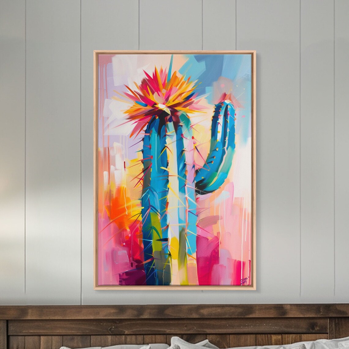 Colorful Saguaro Cactus Bloom Vibrant Desert Succulent Art Poster - Image 4