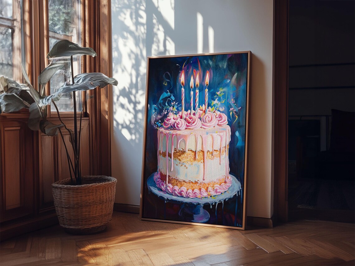 The Birthday Cake Abstract Print Oil Painting Of A Birthday Cake Kitchen Decor Food Review Kitchen Art Dining Room Art Nuevart - Image 2