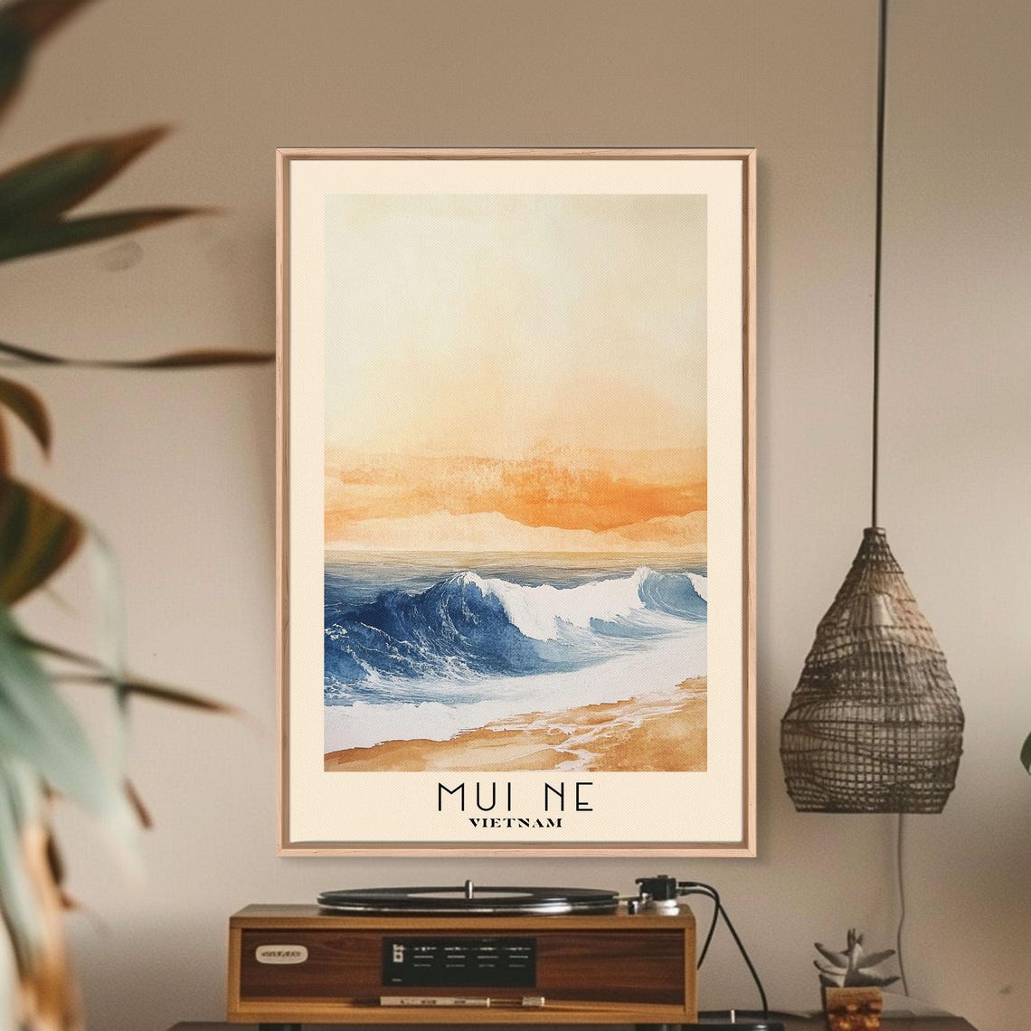 Mui Ne Vietnam Sunset Surf Crashing Waves Watercolor Beach Poster - Image 2