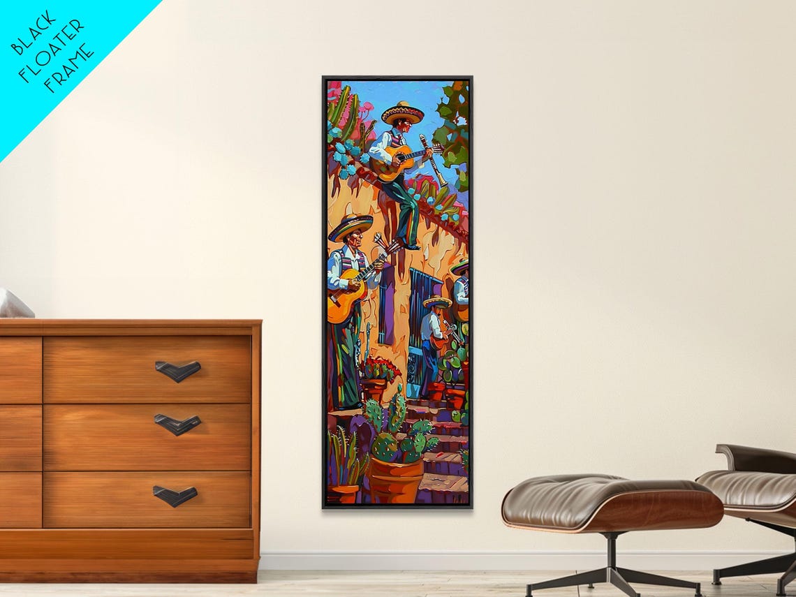 Mexican Mariachi Band Street Musicians Sombreros Cactus Art Poster - Image 6