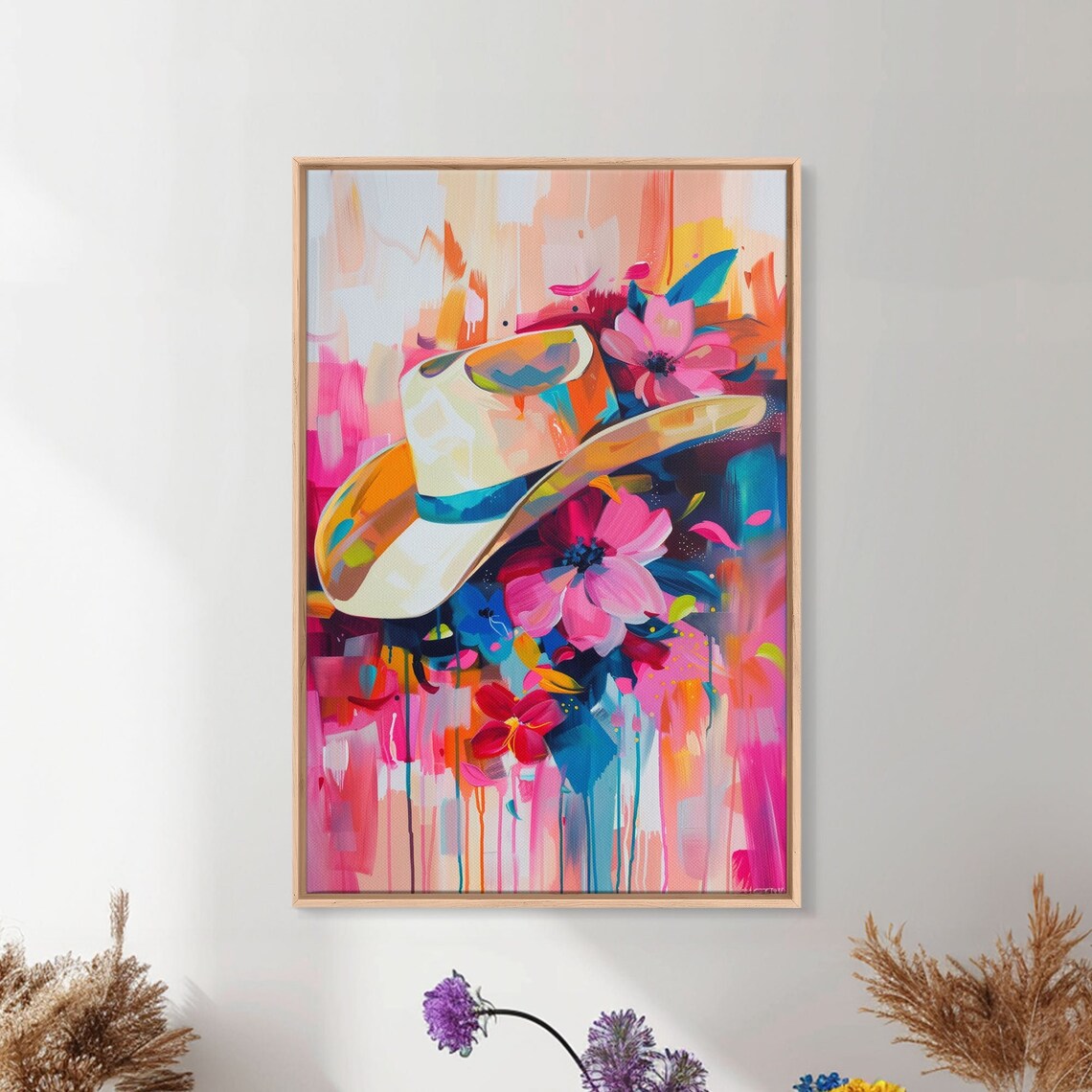 Cowboy Hat With Flowers, Bold Western Decor Art Print - Image 2