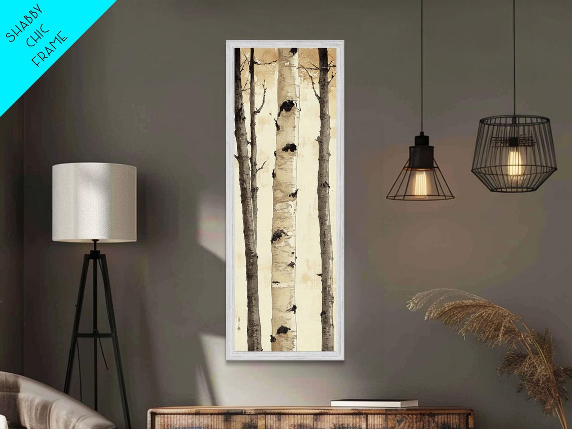 Minimalist Birch Trunks Sepia Tones Tall Forest Texture Art Poster - Image 4