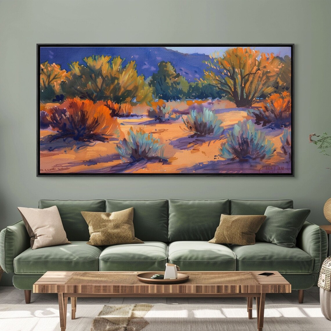 Desert Brush Sunset Golden Dunes Sagebrush Landscape Painting Poster - Image 5