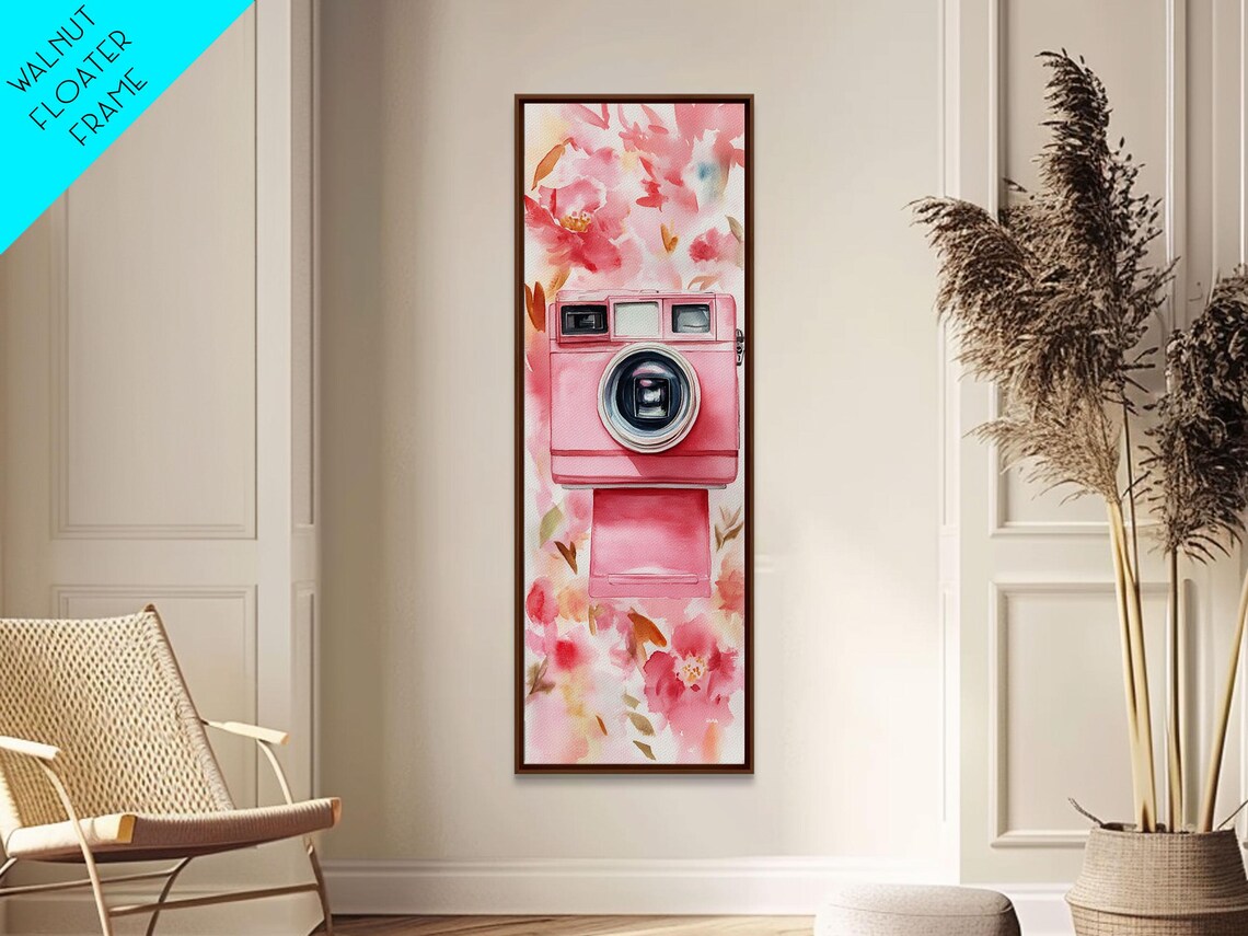 Pink Retro Instant Camera Watercolor Floral Photography Wall Art - Image 2