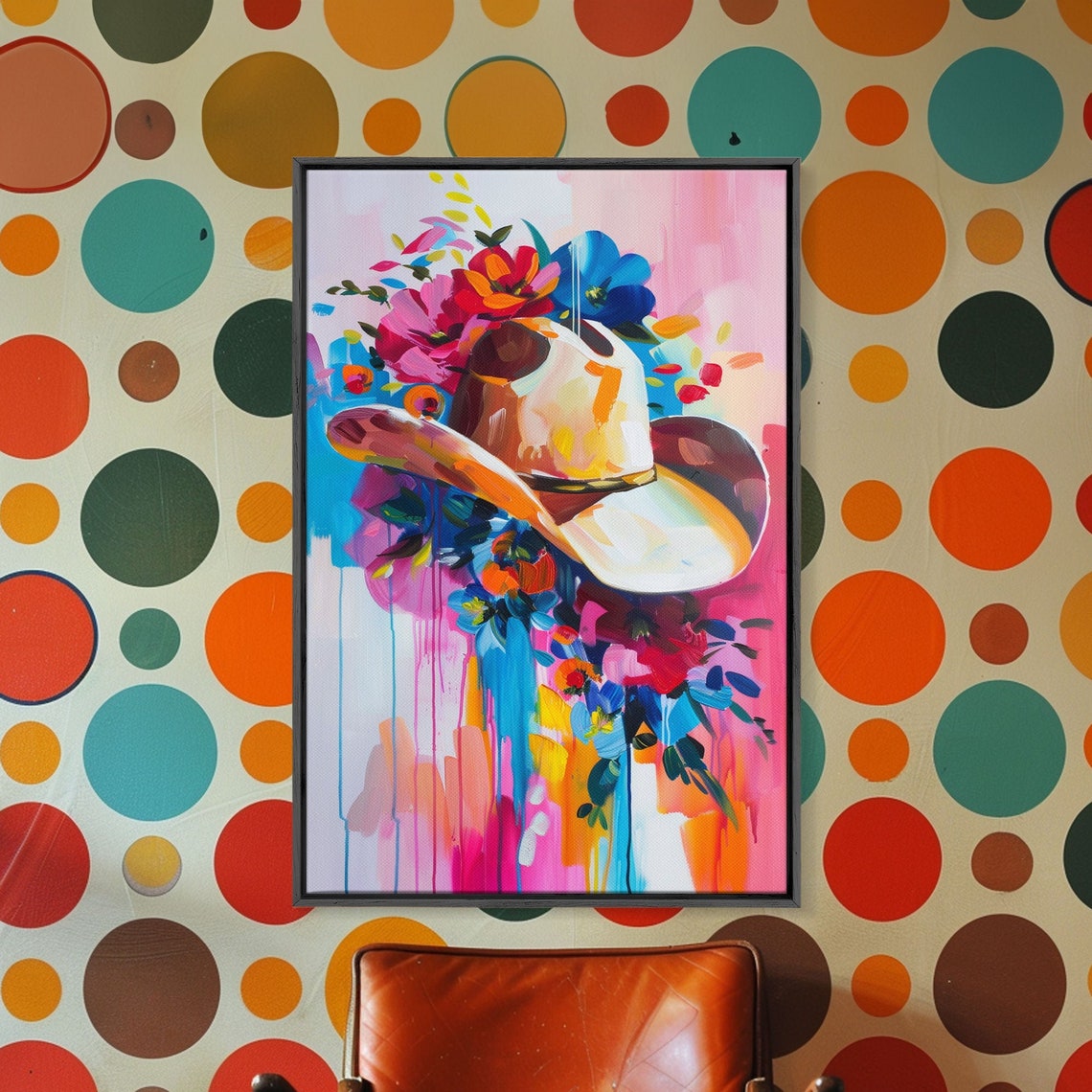 Colorful Cowboy Hat Floral Accents Western Hat Still Life Art Poster - Image 3