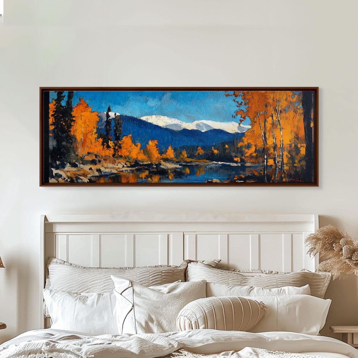 Autumn Aspen Grove Lake Blue Mountain Fall Painting Panoramic Art - Image 5