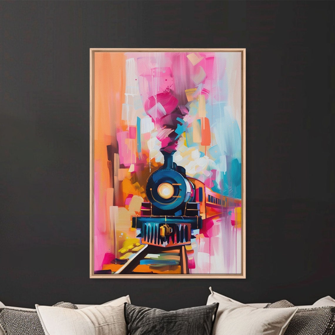 Express Train Art Framed Print Bold Locomotive Decor Modern Train Wall Art Colorful Bedroom Artwork - Image 2