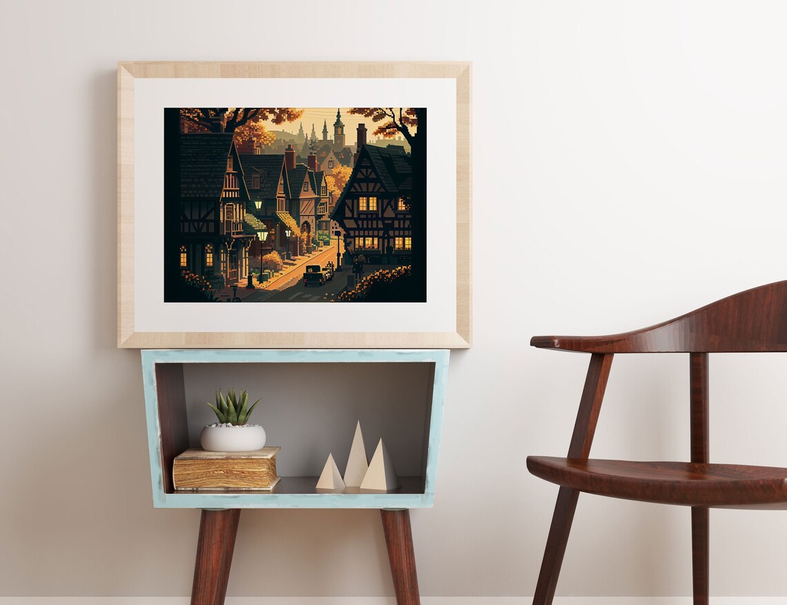 Quaint European Village Pixel Art Print, Europe - Image 3