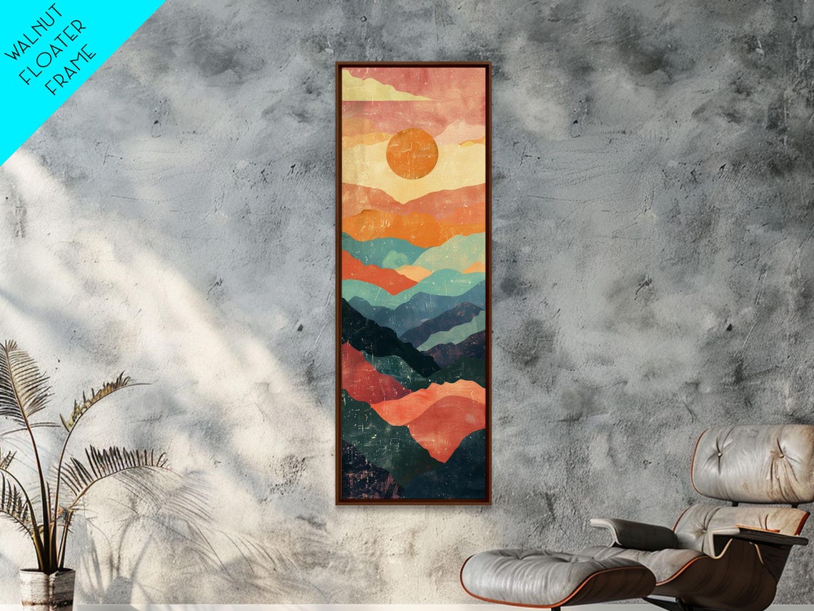 Abstract Sunset Rolling Hills Colorful Layers Japanese Art Poster