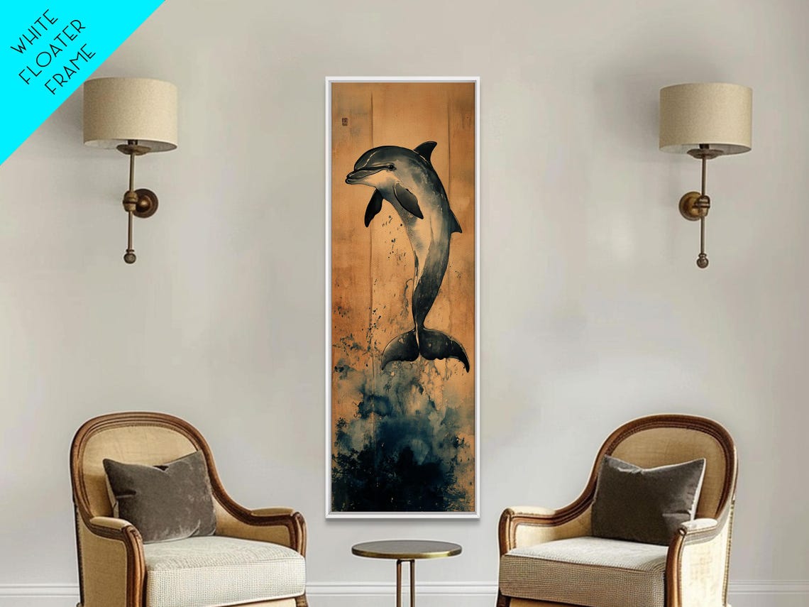Leaping Dolphin Realistic Golden Sand Splash Coastal Marine Art Poster