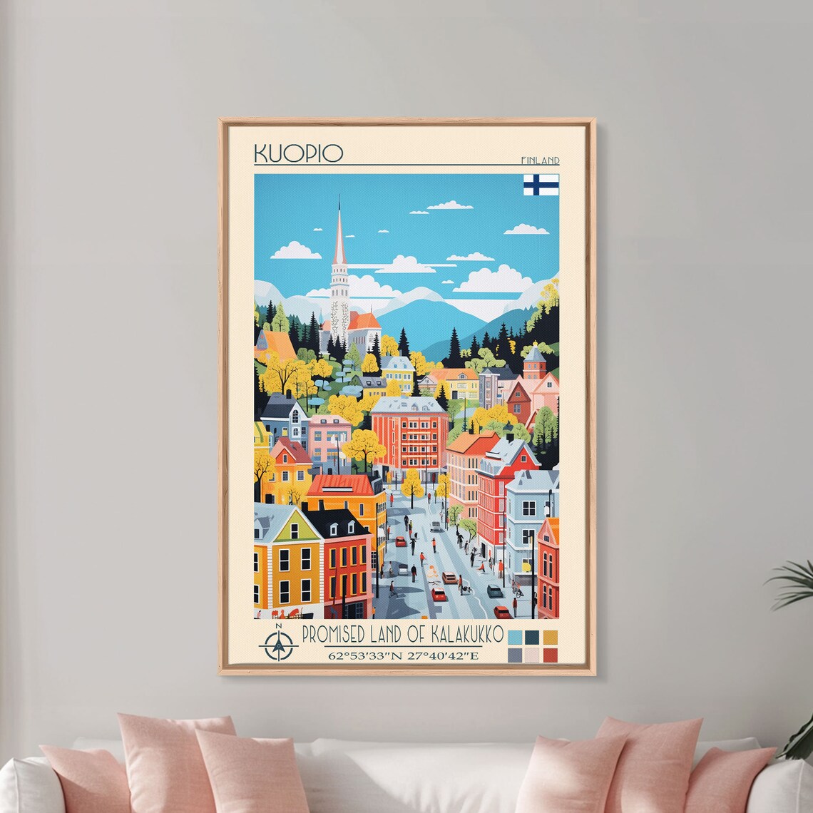 Kuopio Finland Colorful Street Church Spire Autumn Trees Travel Poster - Image 3
