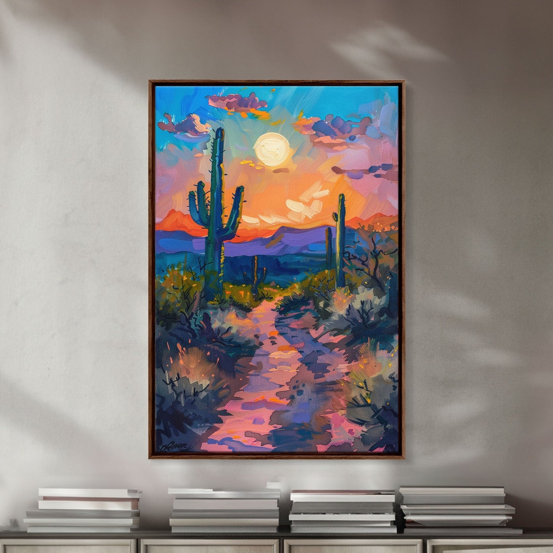 Colorful Desert Sunset With Saguaro Cacti Impressionist Art Poster - Image 5