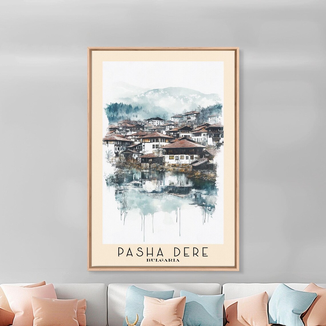 Pasha Dere Bulgaria Lakeside Village Watercolor Mountain Travel Poster - Image 3