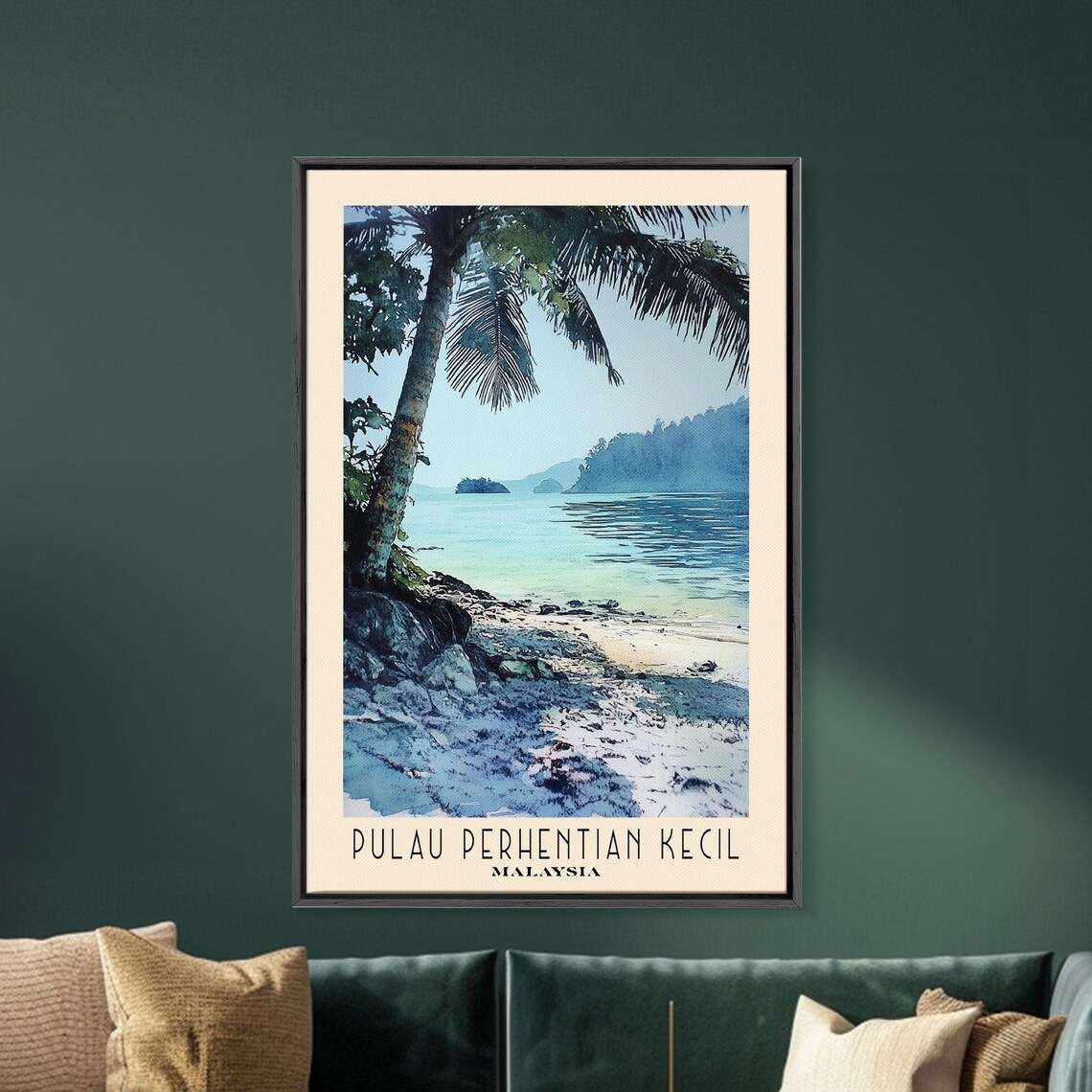 Pulau Perhentian Kecil Malaysia Palm Framed Shore Watercolor Travel Poster - Image 5