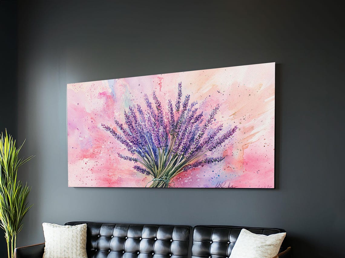 Lavender Bouquet Watercolor On Pink Background Purple Floral Poster - Image 3