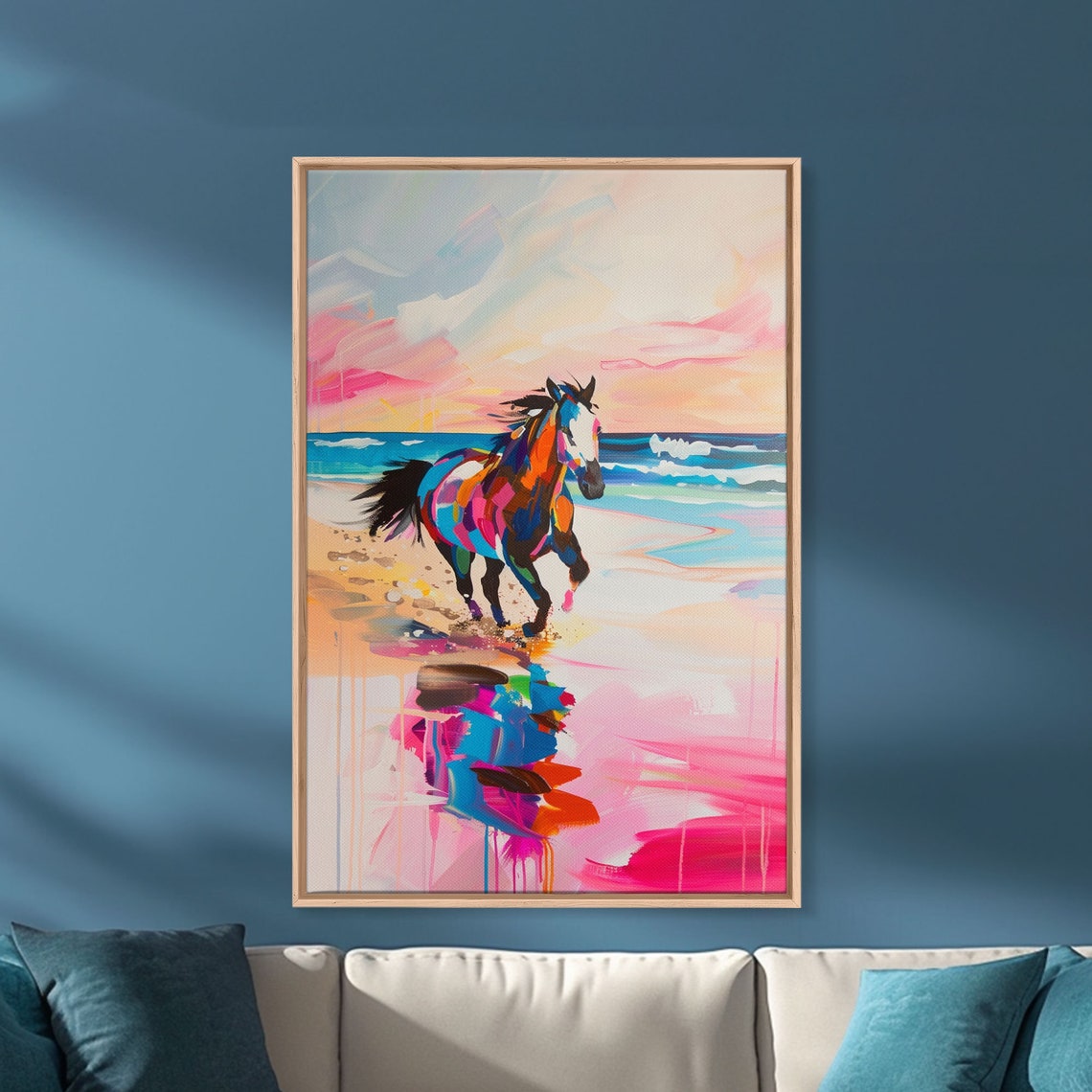 Vibrant Colorful Horse Galloping On Beach At Sunset Art Poster - Image 3