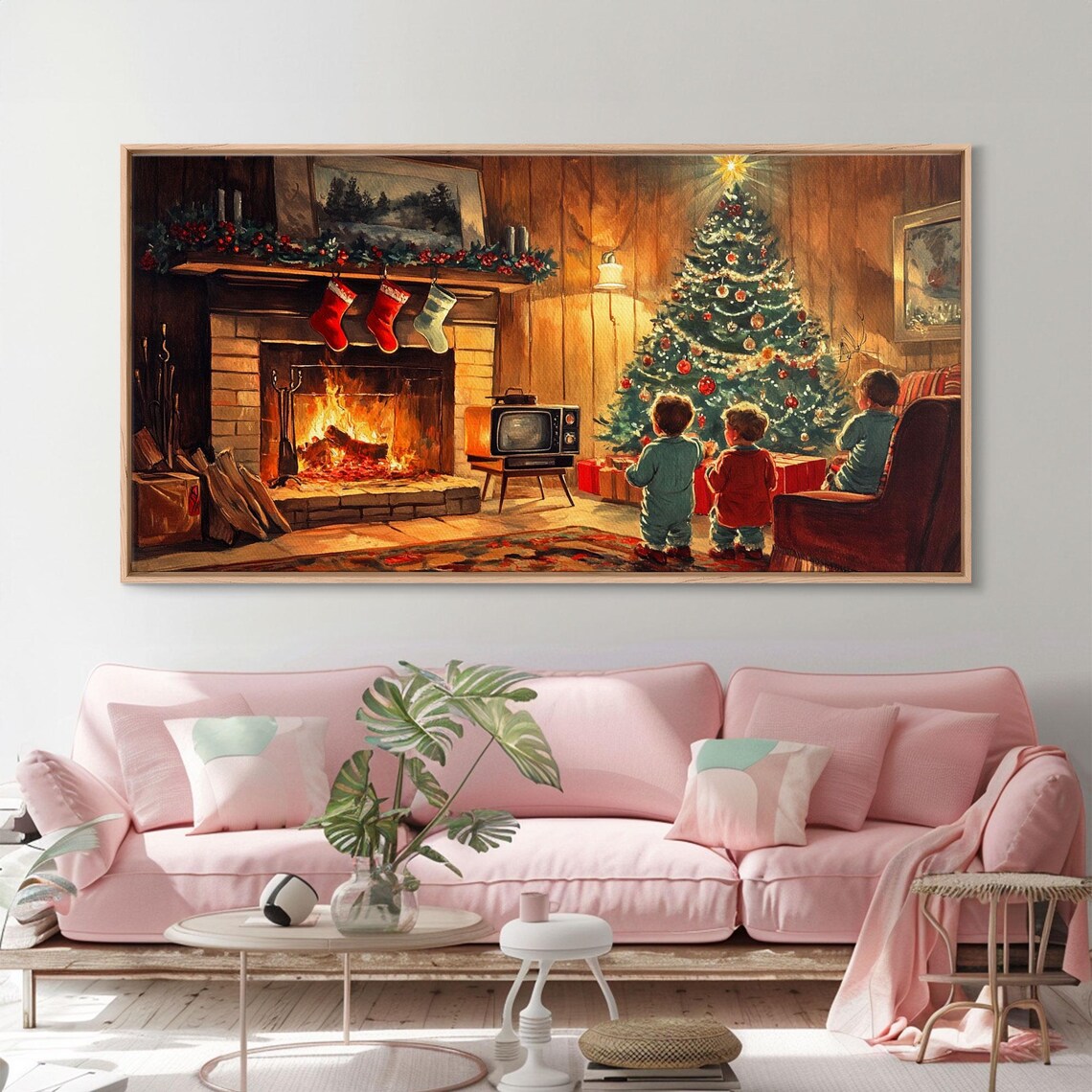 Vintage Christmas Living Room Scene, Children Art Print - Image 4