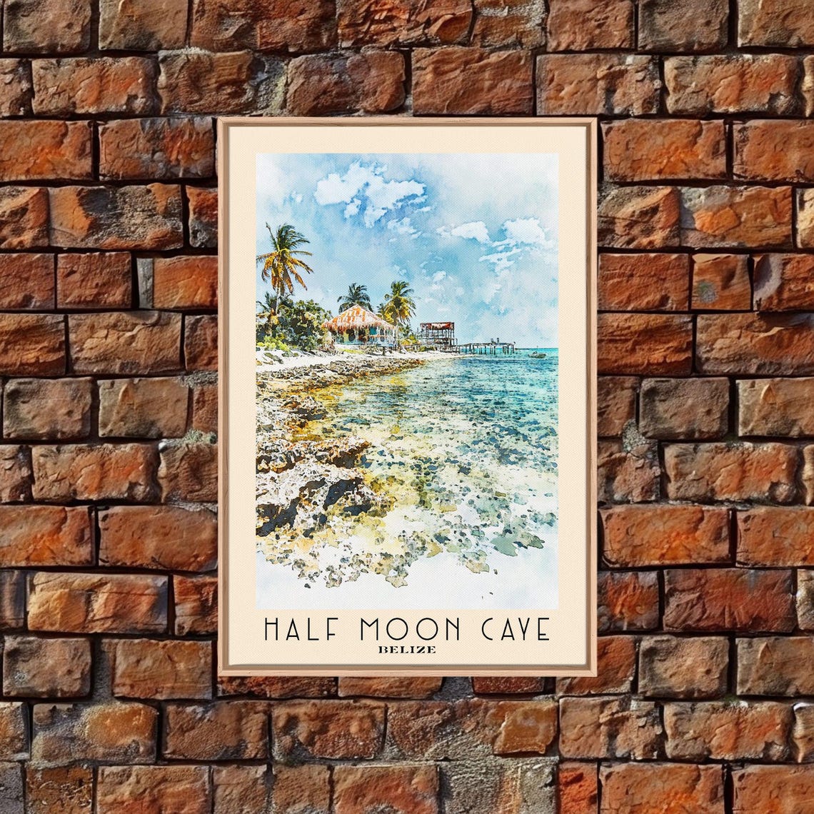 Half Moon Caye Belize Crystal Coral Shallows Pier Watercolor Poster - Image 5
