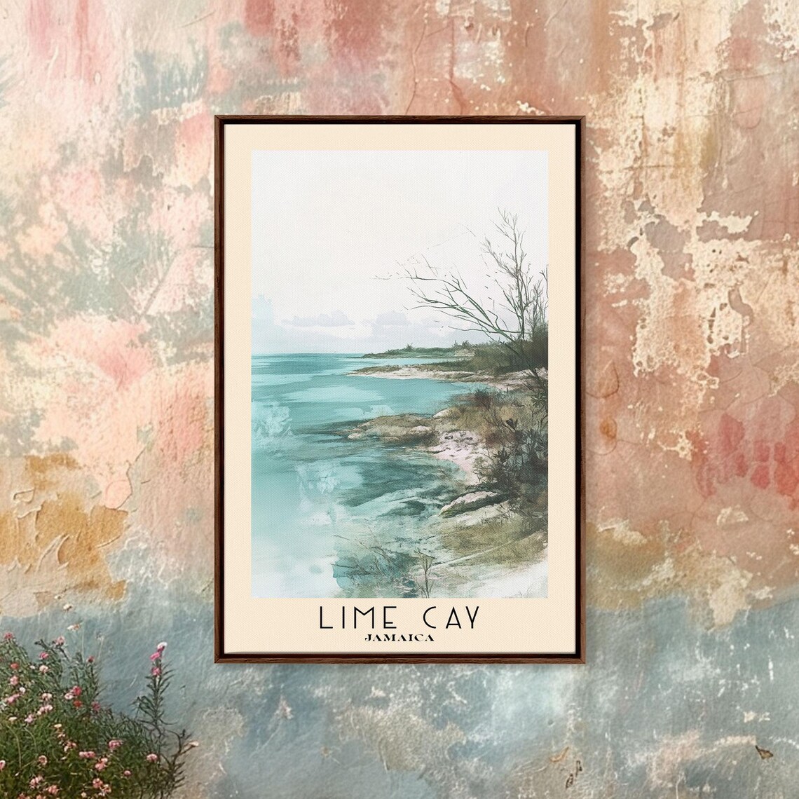 Lime Cay Jamaica Calm Turquoise Cove Rocky Shoreline Watercolor Poster - Image 4