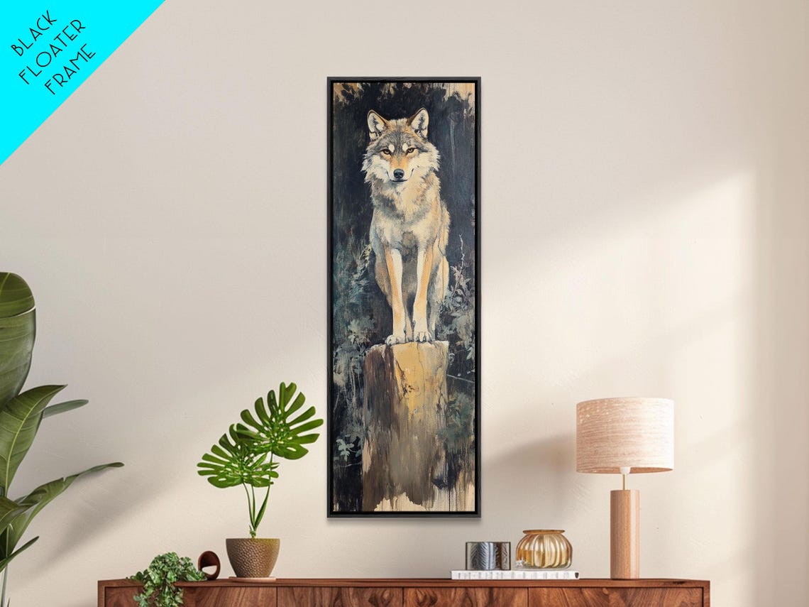 Majestic Wolf on Cliff Dark Moody Wildlife Portrait Wall Art - Image 2