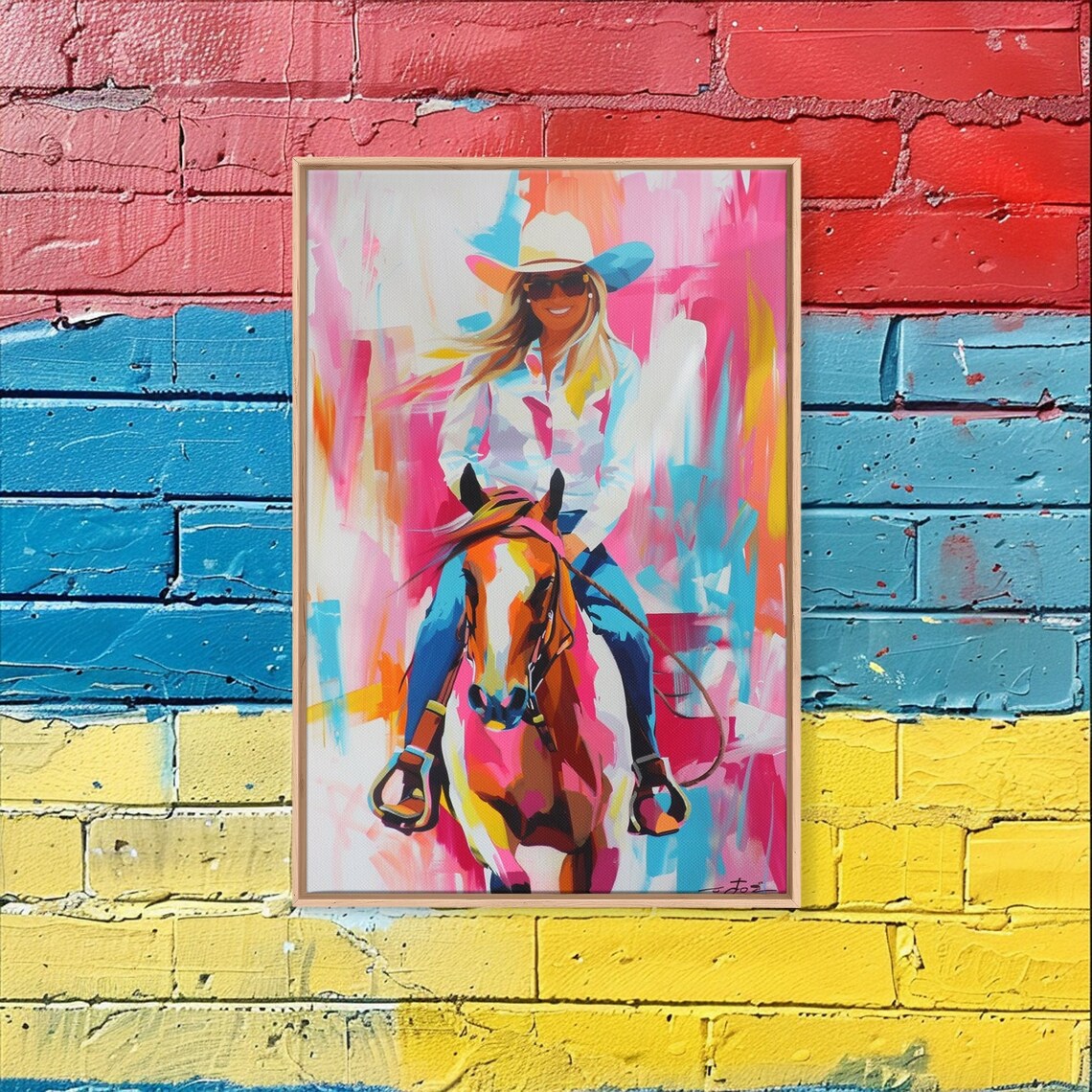 Smiling Cowgirl Riding Horse, Western Art Print - Image 5
