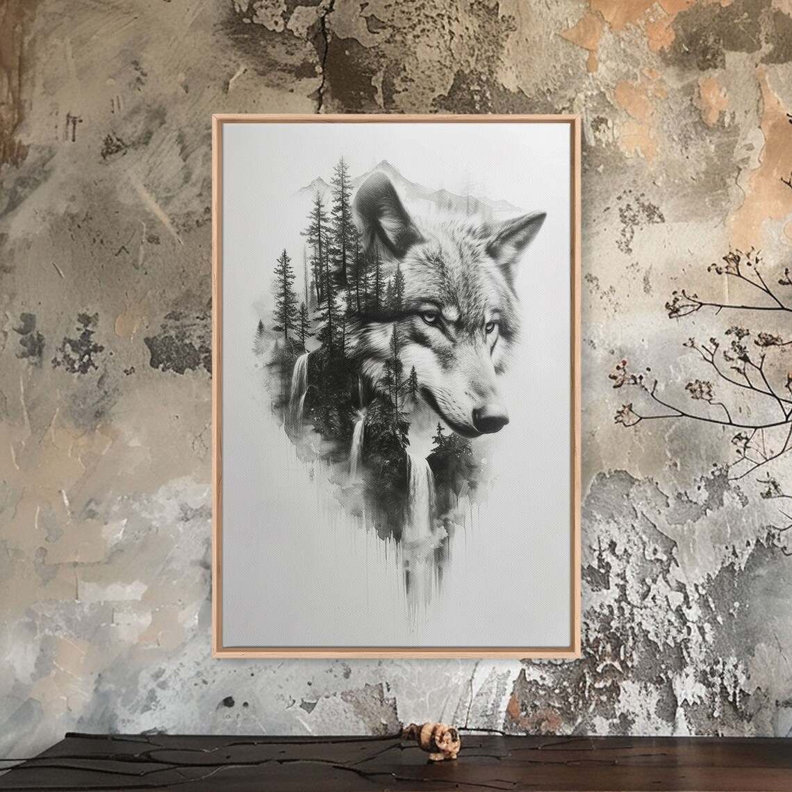 Wolf Forest Landscape, Black And White Minimalist Art - Image 4