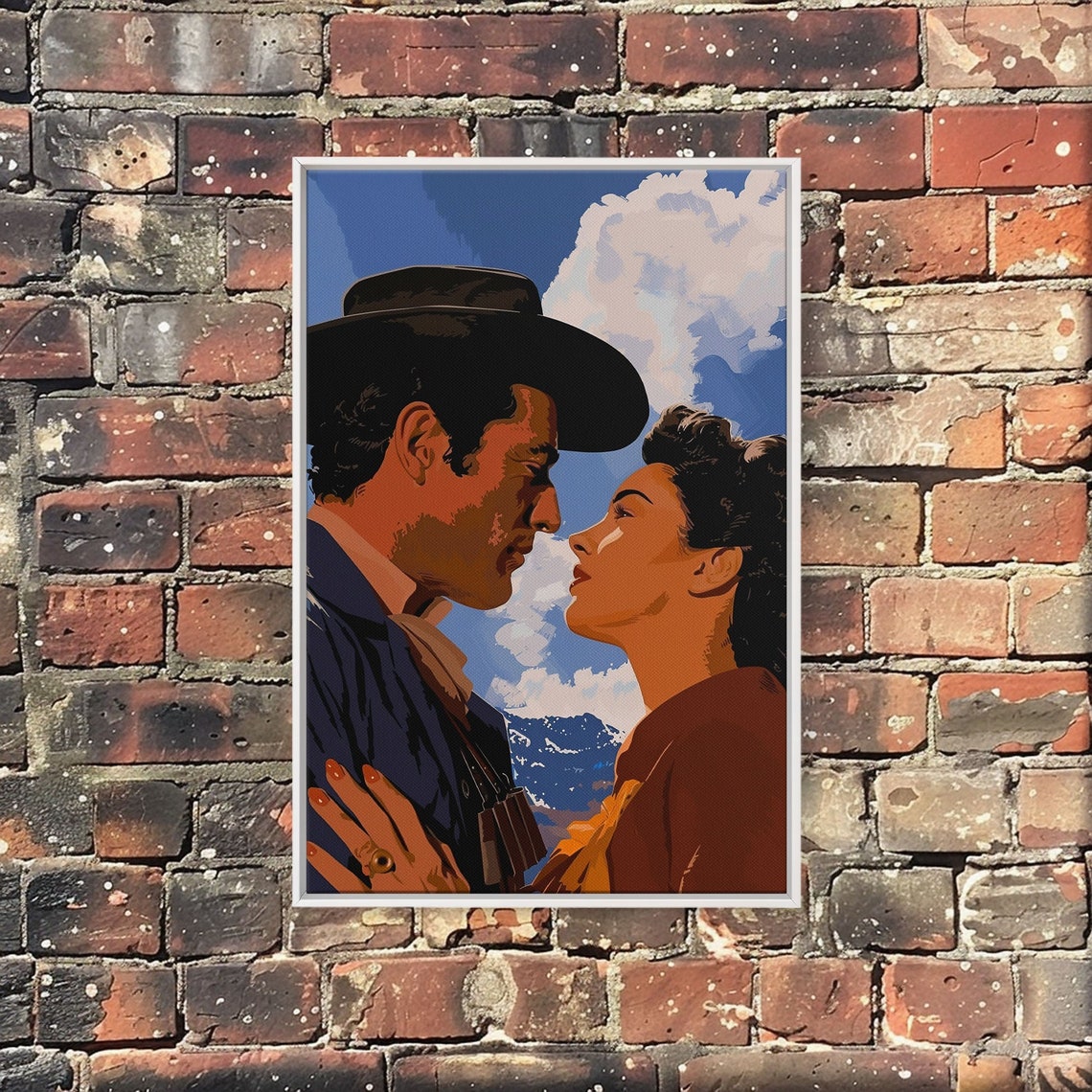 Romantic Western Cowboy Couple Retro Pop Art Love Scene Poster