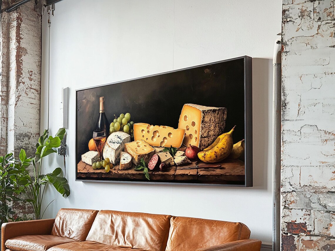 Cheese Wine Grapes And Salami Classic Still Life Painting Kitchen Print - Image 5