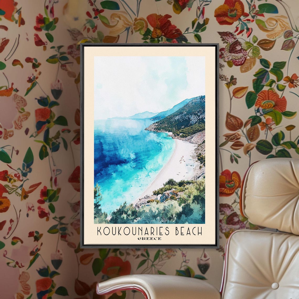 Koukounaries Beach Greece Turquoise Bay Aerial View Travel Poster Art - Image 2