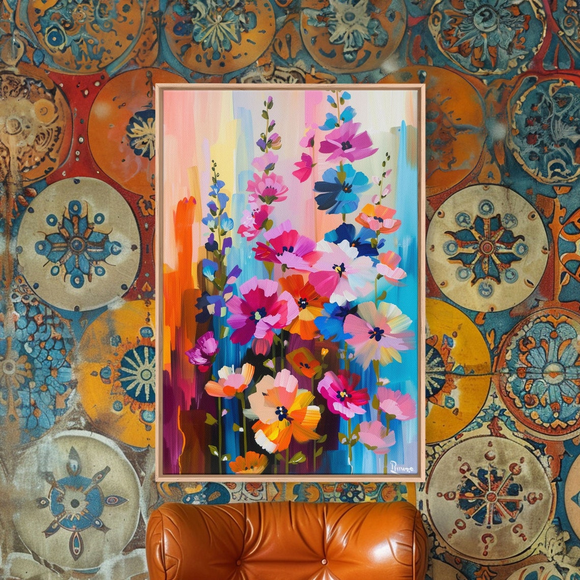 Abstract Floral Burst Tall Colorful Blossoms Modern Flower Art Print - Image 3