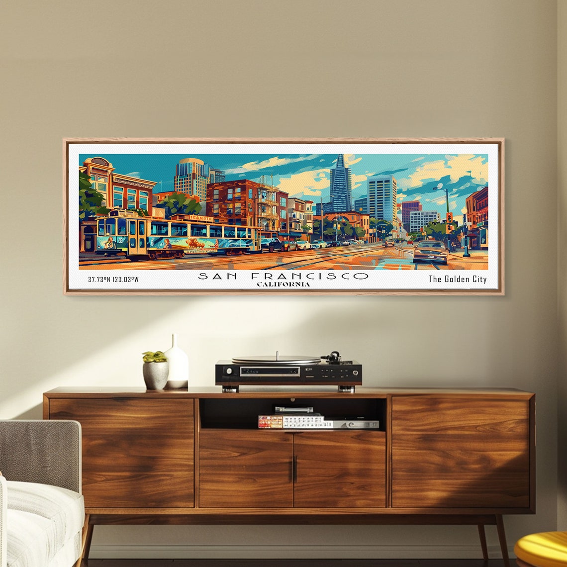 San Francisco California Golden City Cable Car Street Skyline Poster - Image 4