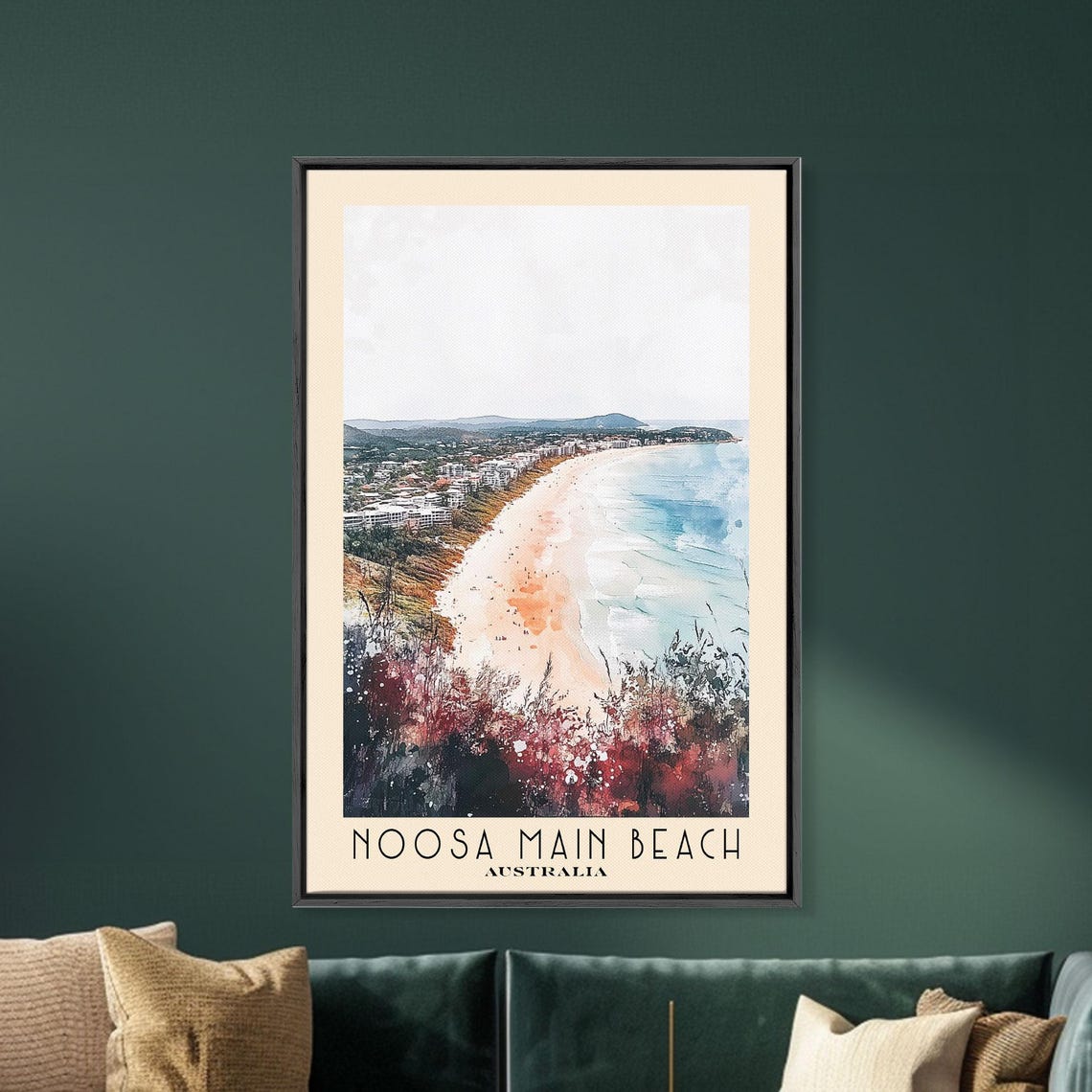 Noosa Main Beach Australia Aerial Town Blooming Trees Beach Poster - Image 5