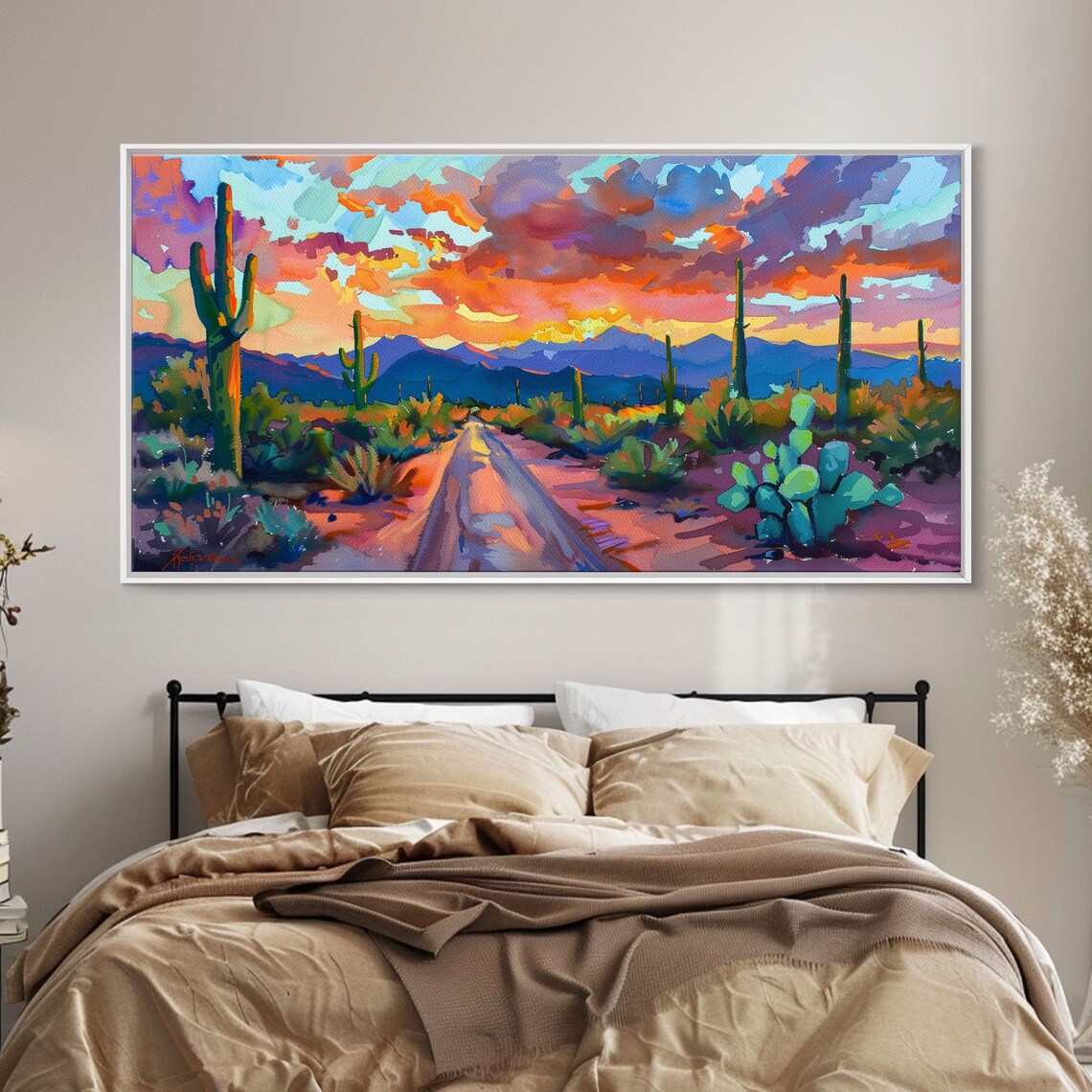 Cacti And Mountains Under Sunset Sky, Southwestern Art Print - Image 4