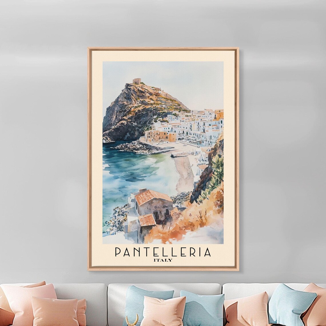 Pantelleria Italy Rocky Crag White Town Harbor Cove View Poster - Image 3