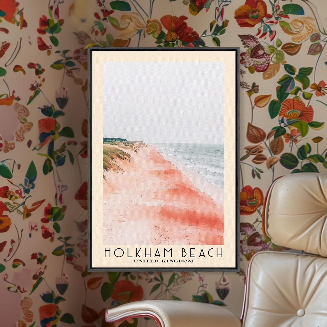 Holkham Beach United Kingdom Pink Sand Dunes Misty Coast Travel Poster - Image 2