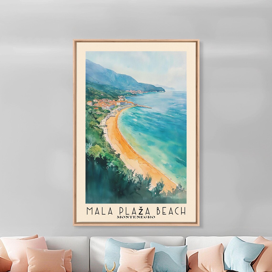 Mala Plaza Beach Montenegro Golden Sand Curved Bay Mountain View Poster - Image 3