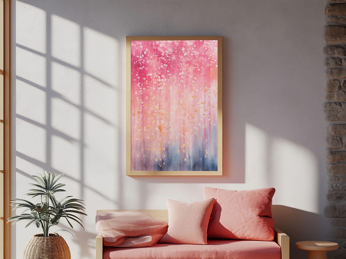 Pink Glitter Abstract Print Whimsical Art Light Pink Wall Decor Feminine Bedroom Cottagecore Aesthetic Gift Idea - Image 4