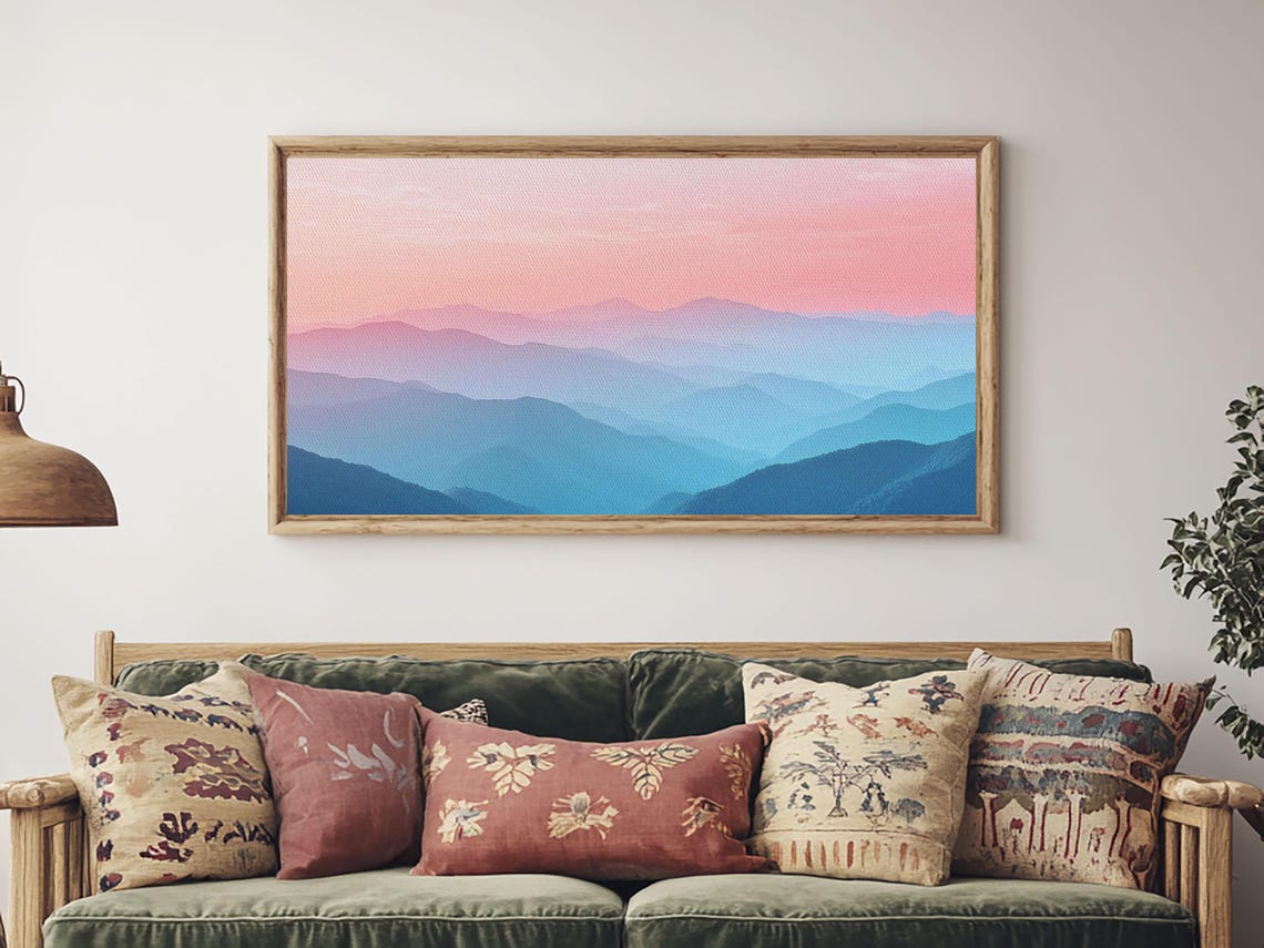 Layered Blue Mountains Pink Sunset Gradient Panoramic Travel Poster - Image 5
