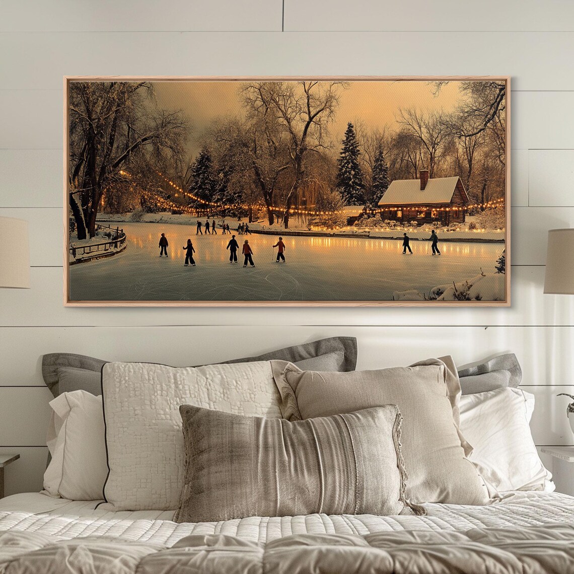 Winter Wonderland Ice Skating, Rustic Christmas Art Print