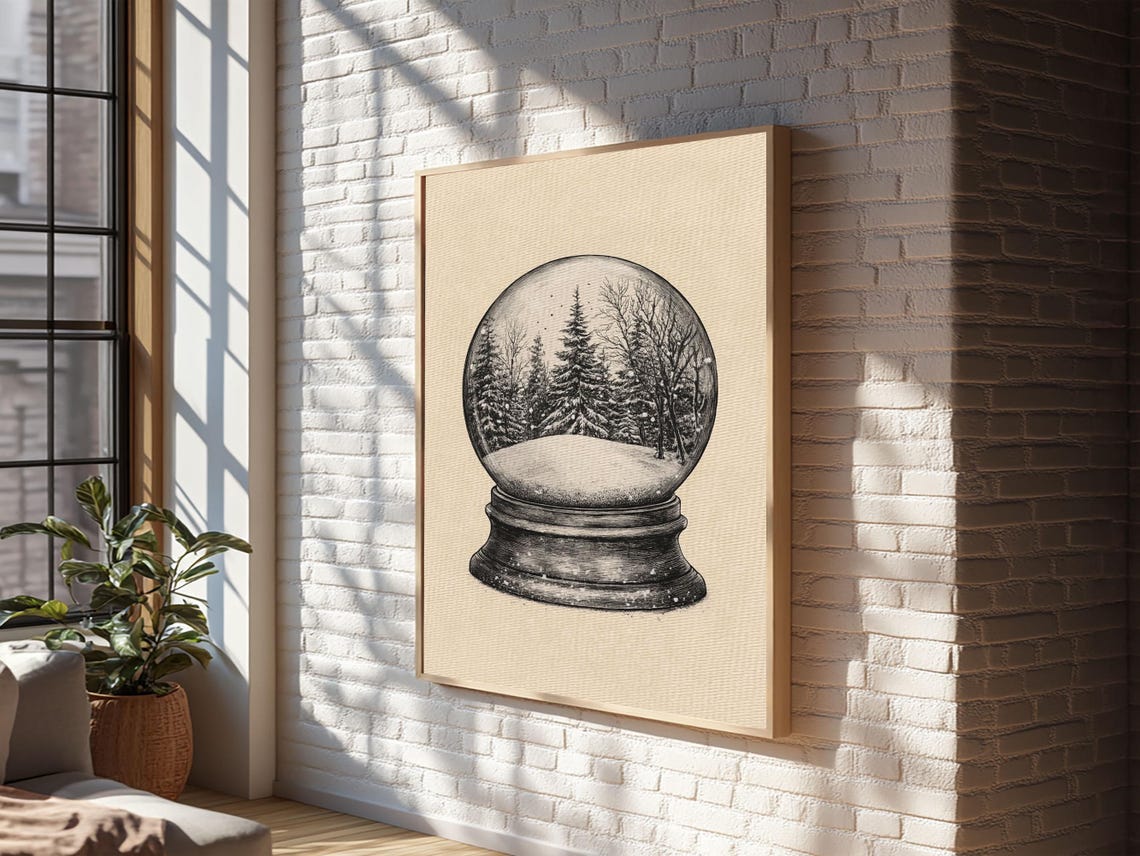 Snow Globe With Winter Pine Forest Sketch Minimalist Christmas Poster - Image 3
