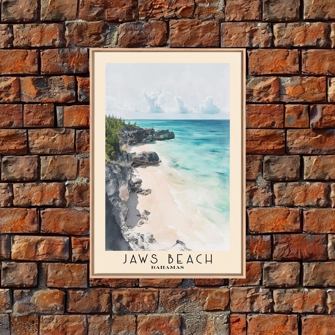 Jaws Beach Bahamas Turquoise Cove Rocky Cliffs Watercolor Travel Poster - Image 5