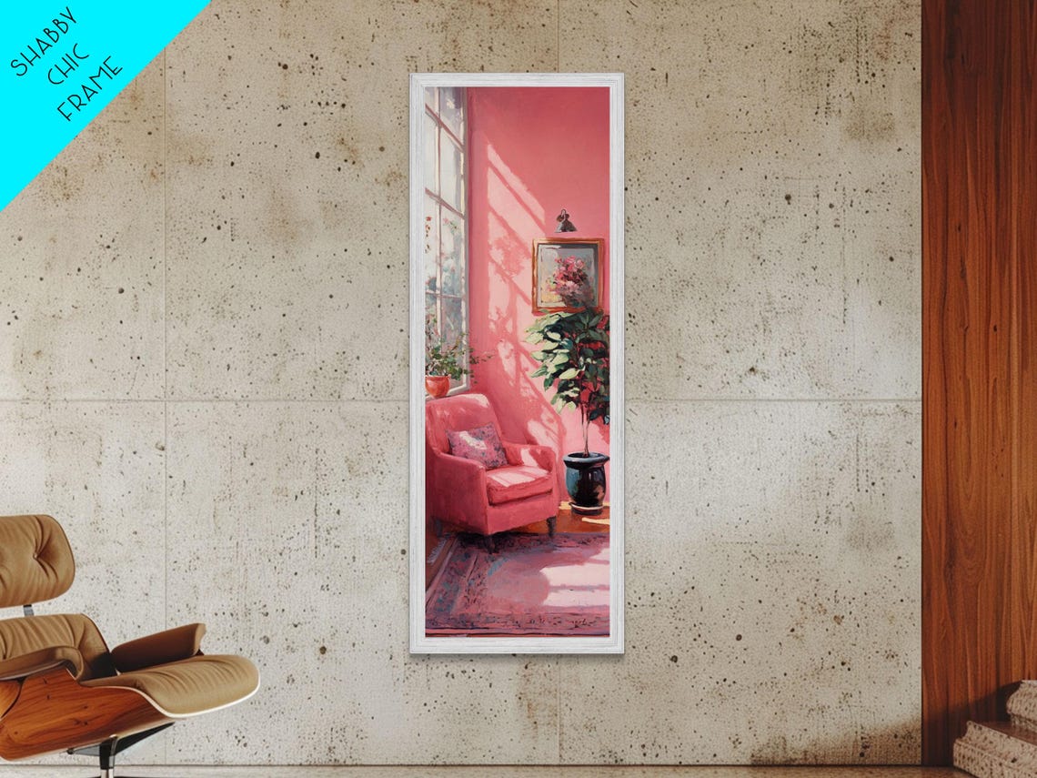 Cozy Pink Reading Nook Interior Painting Cottagecore Art Poster - Image 6