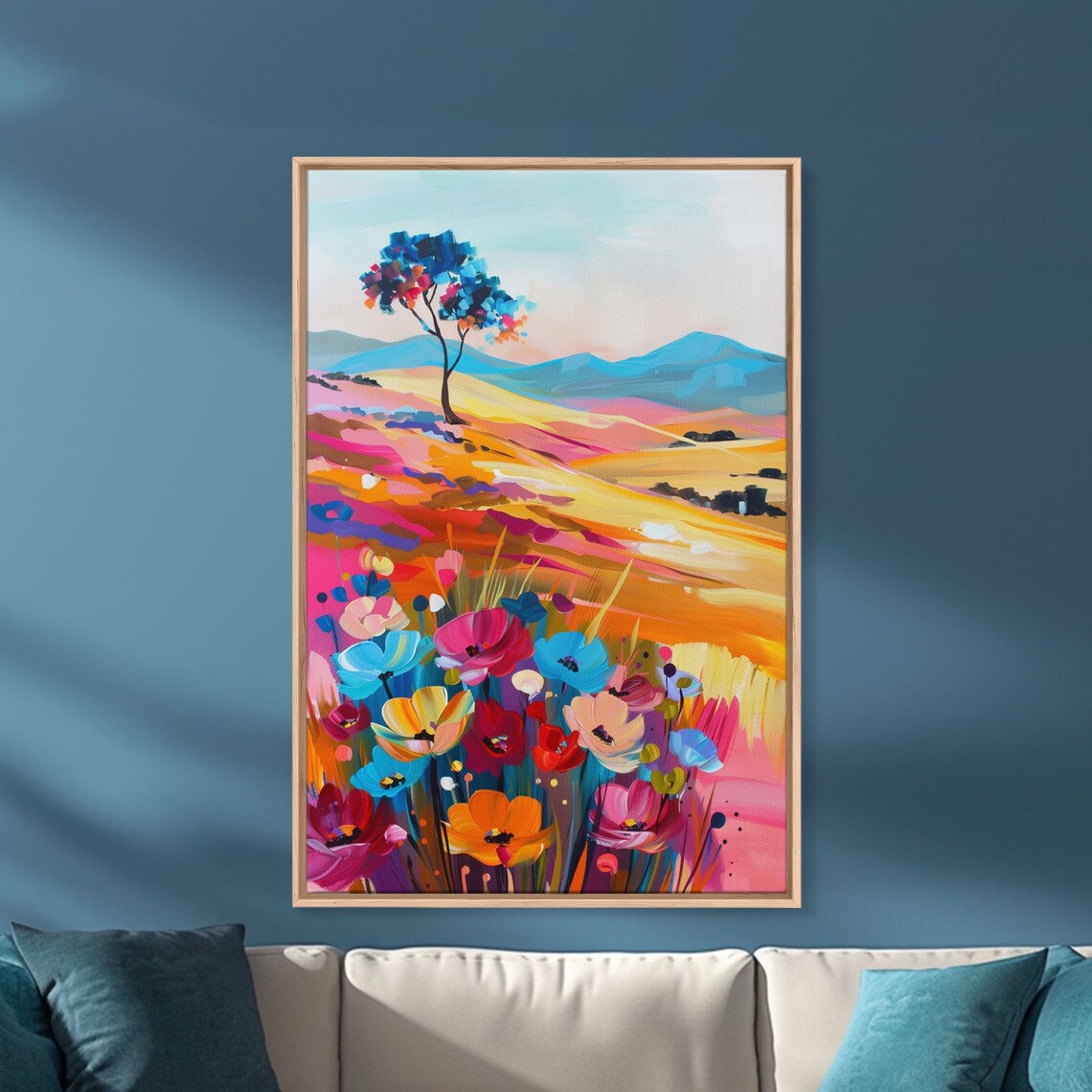 Colorful Rolling Hills Wildflower Meadow Mountain Landscape Art Poster - Image 4