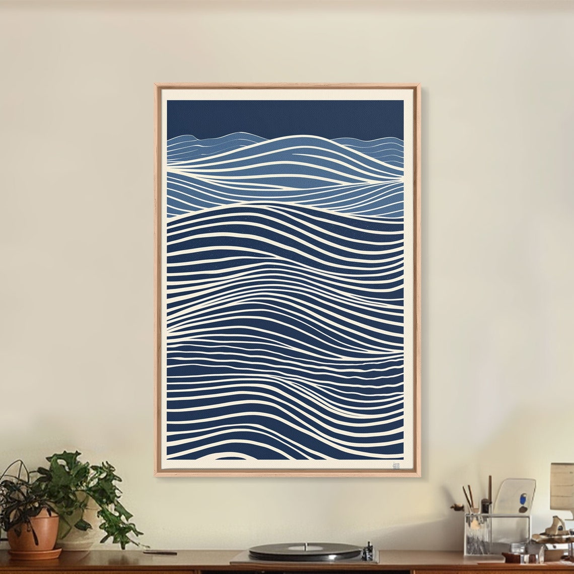 Japandi Blue Ocean Wave Ripple Lines Abstract Minimalist Wall Art - Image 4