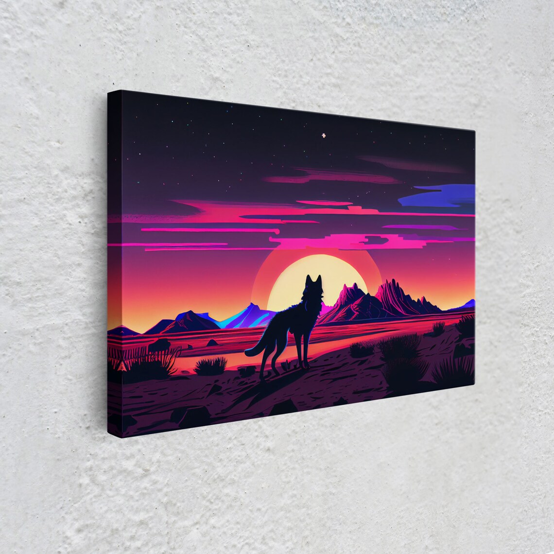 Desert Full Moon Fox Silhouette, Purple Wall Art Print - Image 4