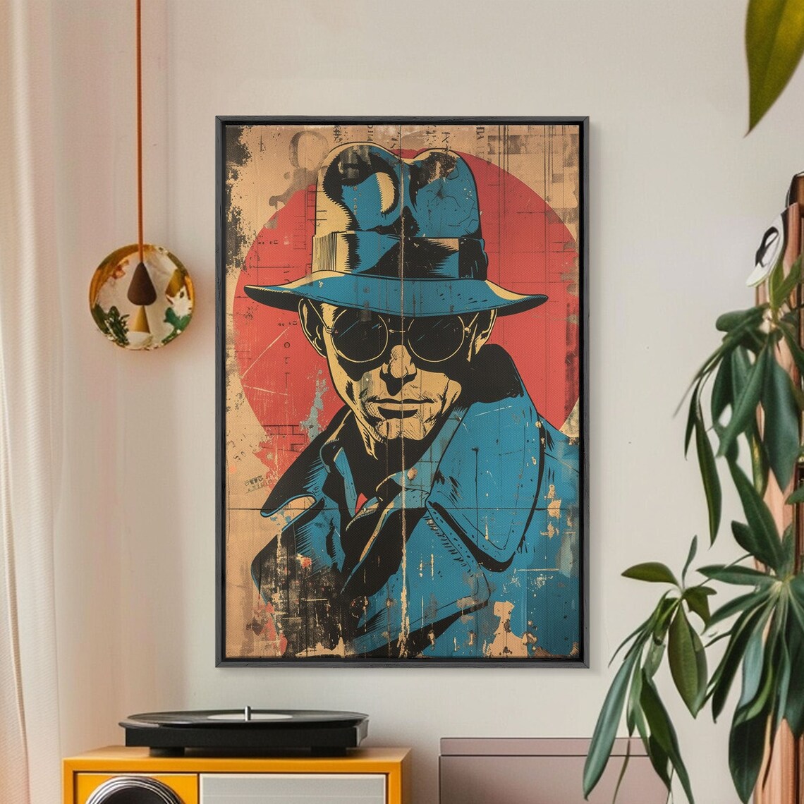 1950s Detective Noir Comic Art Poster Man in Fedora Sunglasses Print - Image 4