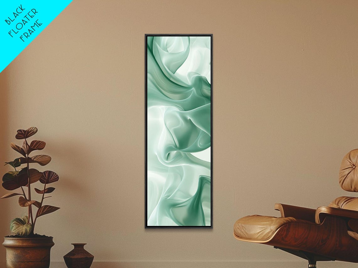 Flowing Green Smoke Silk Abstract Calm Sage Wall Decor Poster - Image 2