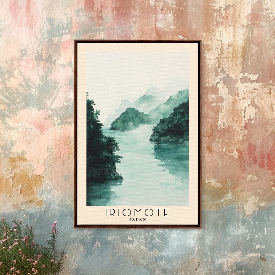 Iriomote Japan Misty Forest Inlet Teal Watercolor Landscape Travel Poster - Image 4