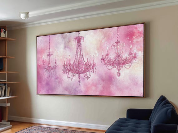 Pink Chandelier Trio Print Cottagecore Style Rustic Wall Art Extra Wide Artwork Bedroom Or Above Bed Home Decor Gift Idea