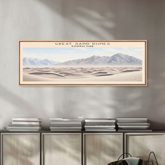 Great Sand Dunes National Park Panoramic Travel Art National Park Print Minimalist Travel Art Subdued Watercolor Painting Panoramic